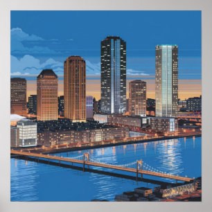 Amerika Boston City Skyline, Boston Ma Us Silhouet Poster