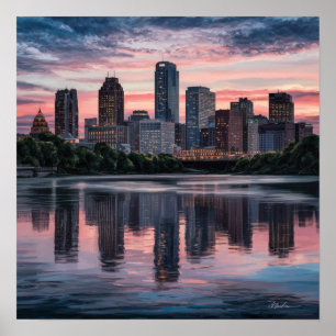 Amerika Boston City Skyline, Boston Ma Us Silhouet Poster