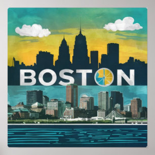 Amerika Boston City Skyline, Boston Ma Us Silhouet Poster