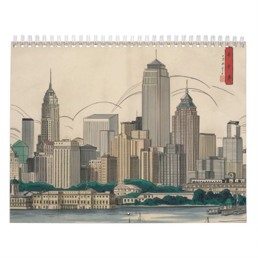  Amerika Boston Ma City Skyline Ukiyo Style Kalender (Hoes)