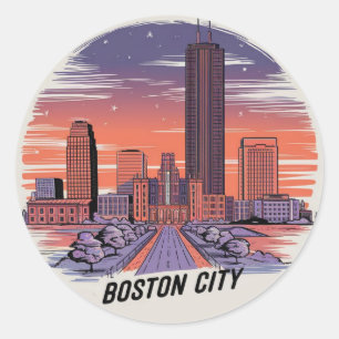 Amerika Boston Stad Silhouette, Boston Ma Ons Silh Ronde Sticker