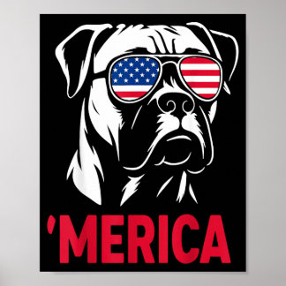 Amerika Boxer Hond Amerikaanse Vlag Zonnebril Patr Poster