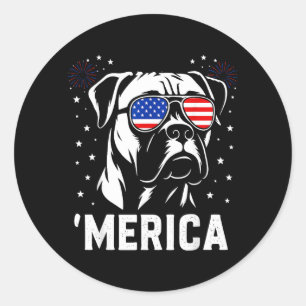 Amerika Boxer Hond Amerikaanse Vlag Zonnebril Patr Ronde Sticker