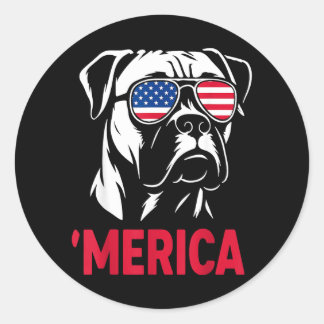 Amerika Boxer Hond Amerikaanse Vlag Zonnebril Patr Ronde Sticker