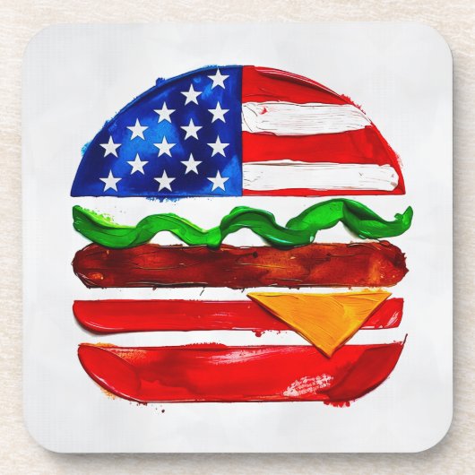 Amerika Burger (Wit Schilderij Nr. 1) Bier Onderzetter (Voorkant)