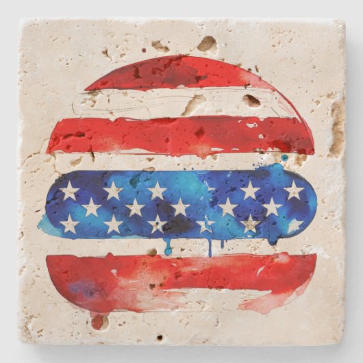 Amerika Burger (Wit Schilderij Nr. 2) Stenen Onderzetter (Voorkant)