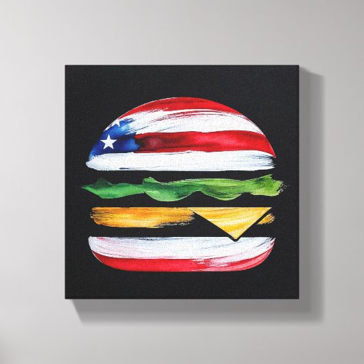 Amerika Burger (Zwart Schilderij Nr. 2) Canvas Afdruk (Voorkant)