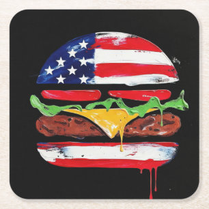Amerika Burger (Zwart Schilderij Nr. 6) Kartonnen Onderzetters