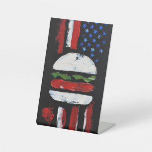 Amerika Burger (Zwart Schilderij Nr. 7) Reclamebord Met Voetstuk