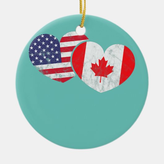 Amerika Canada Heart Flag American Canada Keramisch Ornament (Voorkant)