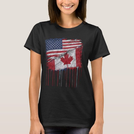 Amerika Canada Vlaggen Half Amerikaans Half Canade T-shirt (Voorkant)