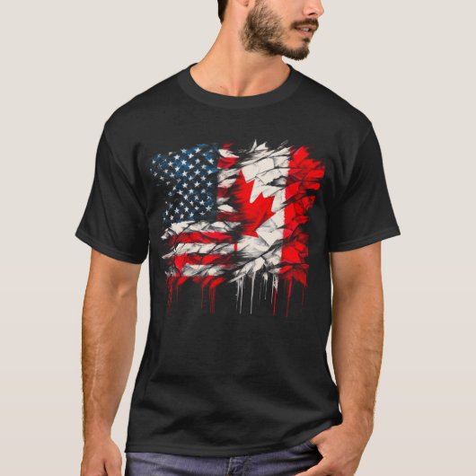 Amerika Canada Vlaggen Half Amerikaans Half Canade T-shirt (Voorkant)