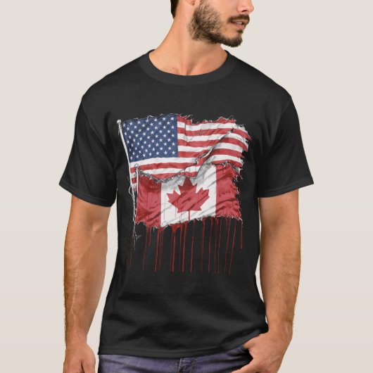 Amerika Canada Vlaggen Half Amerikaans Half Canade T-shirt (Voorkant)