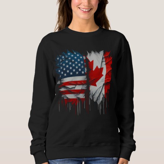 Amerika Canada Vlaggen Half Amerikaans Half Canade Trui (Voorkant)