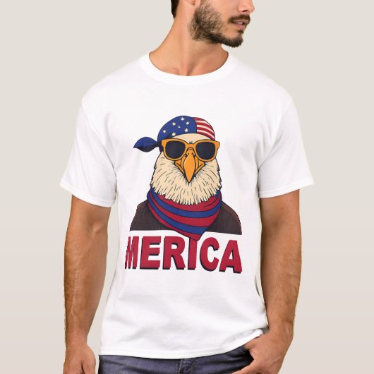 Amerika Cool Eagle - Patriottisch USA Vlag Ontwerp T-shirt (Voorkant)