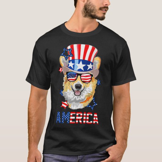 Amerika Corgi Dog 4 juli Verenigde Staten T-shirt (Voorkant)