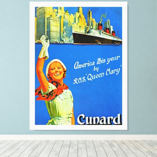 Amerika dit jaar door RMS Queen Mary ~ XL Canvas Afdruk (Insitu (Houten vloer))