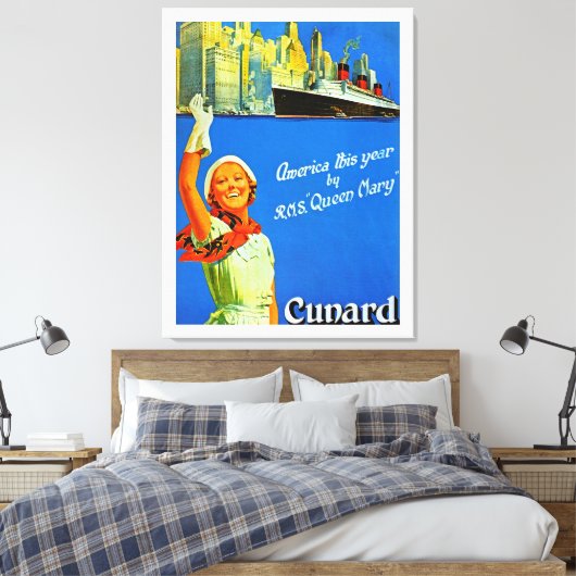 Amerika dit jaar door RMS Queen Mary ~ XL Canvas Afdruk (Insitu (Slaapkamer))