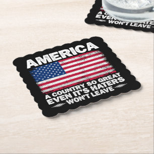 Amerika een land zo groot Amerikaanse vlag gepensi Kartonnen Onderzetters