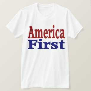 Amerika Eerst met rode en blauwe tekst T-shirt