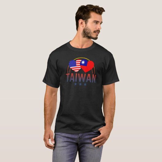 Amerika en Taiwan, Amerikaanse vlag met dubbele vl T-shirt (Voorkant volledig)