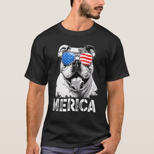 Amerika Engelse buldog Patriottische Amerikaanse v T-shirt (Voorkant)