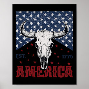 Amerika Est 1776 Koe schedel Funny 4th of July Poster