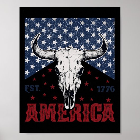 Amerika Est 1776 Koe schedel Funny 4th of July Poster (Voorkant)