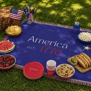 Amerika est 1776 Typografie 4 juli Blauw Deken