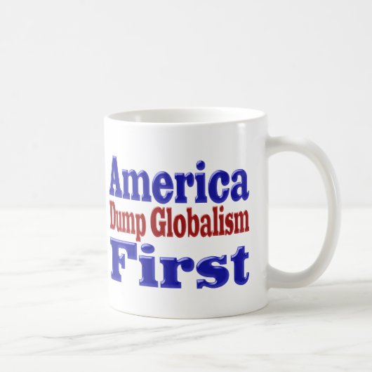 Amerika First Dump Globalism red blue text Koffiemok (Rechts)