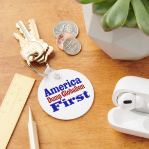 Amerika First Dump Globalism red blue text Sleutelhanger