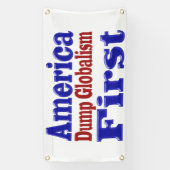 Amerika First Dump Globalism red blue text Spandoek (Verticaal)
