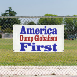 Amerika First Dump Globalism red blue text Spandoek