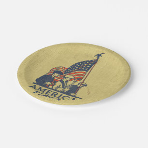 Amerika First Typografie  Amerikaanse vlag Papieren Bordje