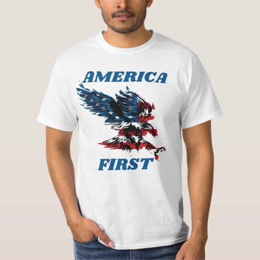 Amerika First with Blue Lettering and an Eagle T-shirt (Voorkant)