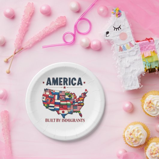 Amerika gebouwd door immigranten Patriottisch Amer Papieren Bordje (Feest)