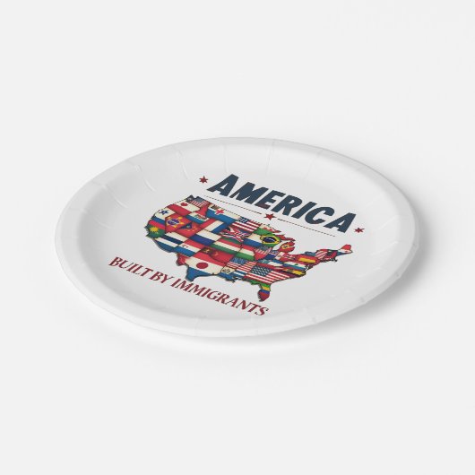 Amerika gebouwd door immigranten Patriottisch Amer Papieren Bordje (Gekanteld)