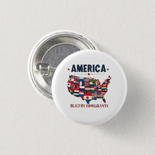 Amerika gebouwd door immigranten Patriottisch Amer Ronde Button 3,2 Cm (Voorkant /achterkant)