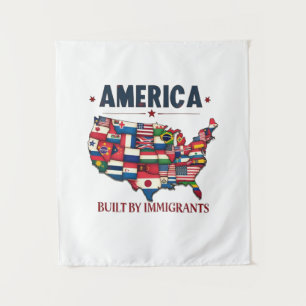 Amerika gebouwd door immigranten Patriottisch Amer Wandkleed