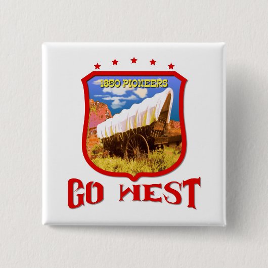 Amerika Go West Vierkante Button 5,1 Cm (Voorkant)