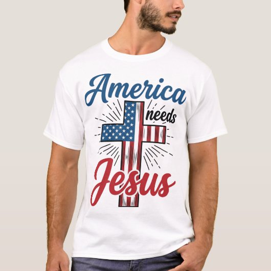 Amerika heeft Jezus nodig Patriottisch kruis shirt (Voorkant)