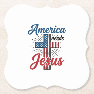 Amerika heeft Jezus nodig Patriottisch kruis shirt Kartonnen Onderzetters