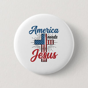 Amerika heeft Jezus nodig Patriottisch kruis shirt Ronde Button 5,7 Cm