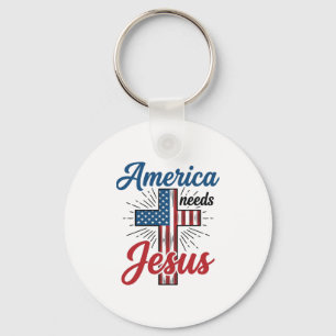 Amerika heeft Jezus nodig Patriottisch kruis shirt Sleutelhanger