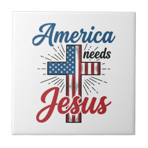 Amerika heeft Jezus nodig Patriottisch kruis shirt Tegeltje