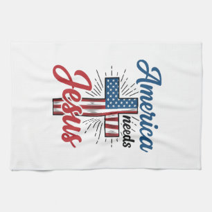 Amerika heeft Jezus nodig Patriottisch kruis shirt Theedoek
