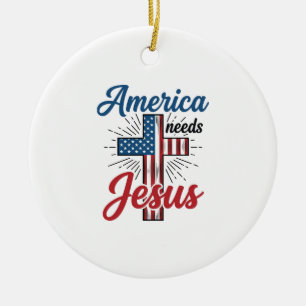 Amerika heeft Jezus Patriottisch Kruis Shirt Ontwe Keramisch Ornament
