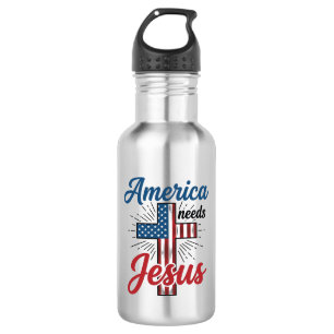 Amerika heeft Jezus Patriottisch Kruis Shirt Ontwe Waterfles