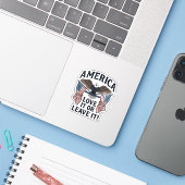 Amerika Houd Ervan Of Verlaat Het Patriottische Ad Sticker (Laptop met iPhone)
