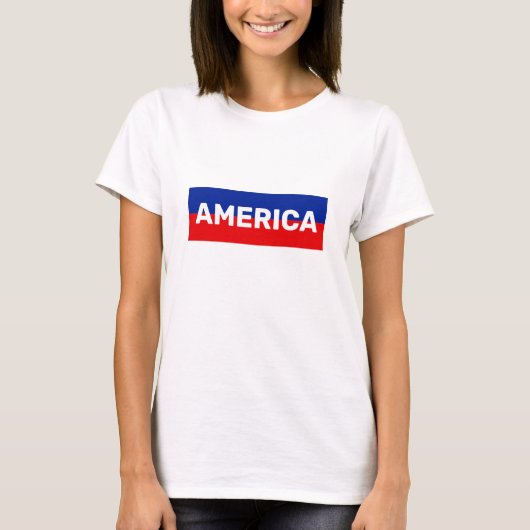 Amerika in Blauwe en Rode Stripes T-Shirt (Voorkant)